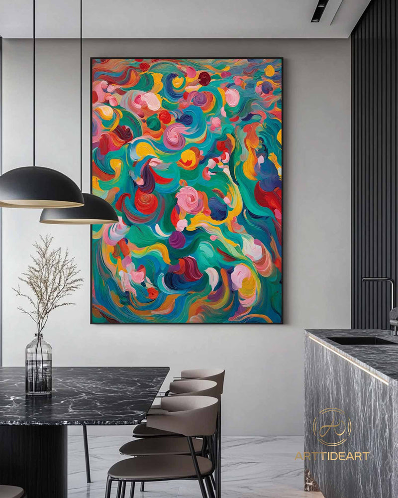 Colorful texture wall art colorful painting colorful wall art green yellow blue abstract wall art Henri Matisse style impressionist painting