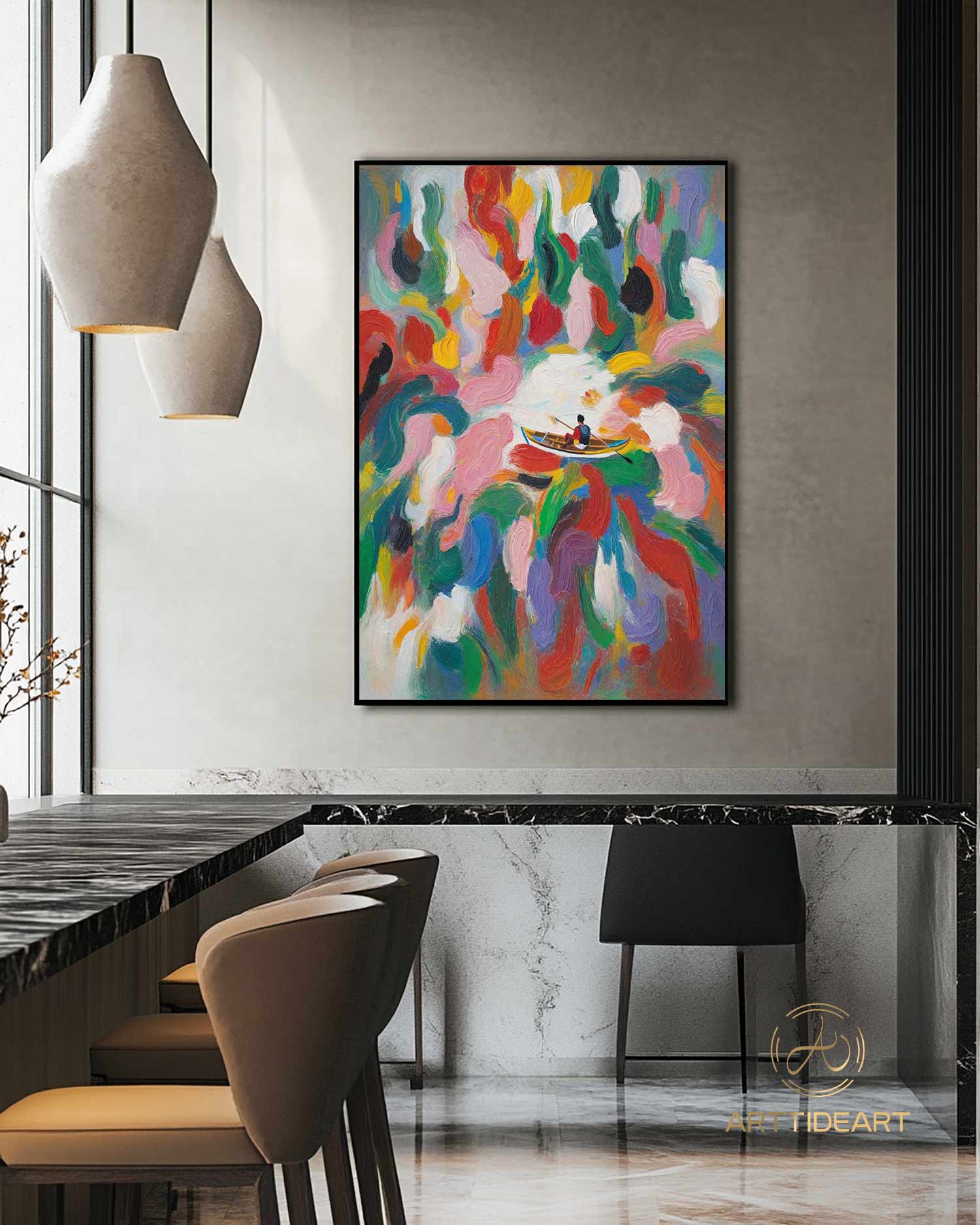 Colorful texture wall art sea wave painting colorful wall art green yellow blue abstract wall art Henri Matisse style impressionist painting