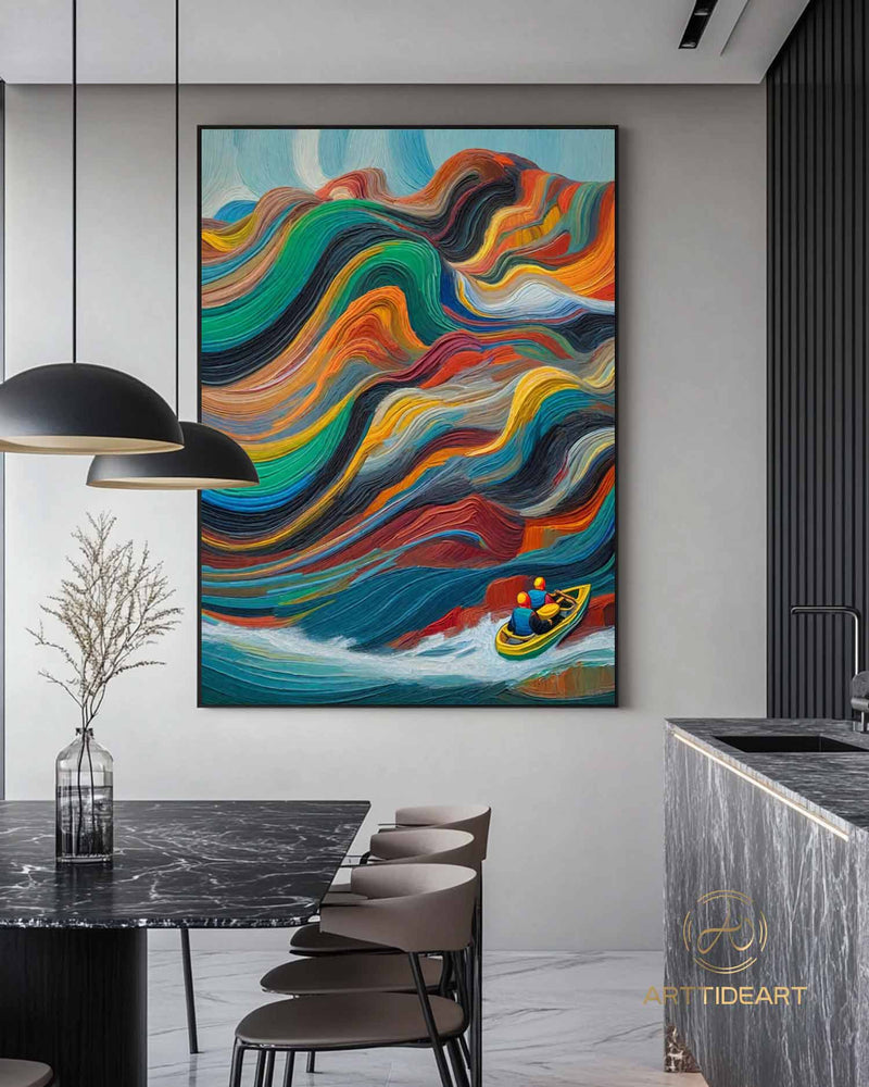 Colorful texture wall art sea wave painting colorful wall art green yellow blue abstract wall art Henri Matisse style impressionist painting