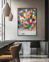 Colorful texture wall art colorful painting Rowing painting green white blue abstract wall art Henri Matisse style impressionist painting