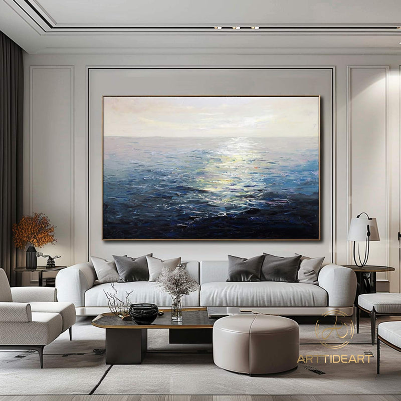 large abstract sunset painting blue sea abstract painting ocean painting coastal painting on canvas seascape painting landscape painting