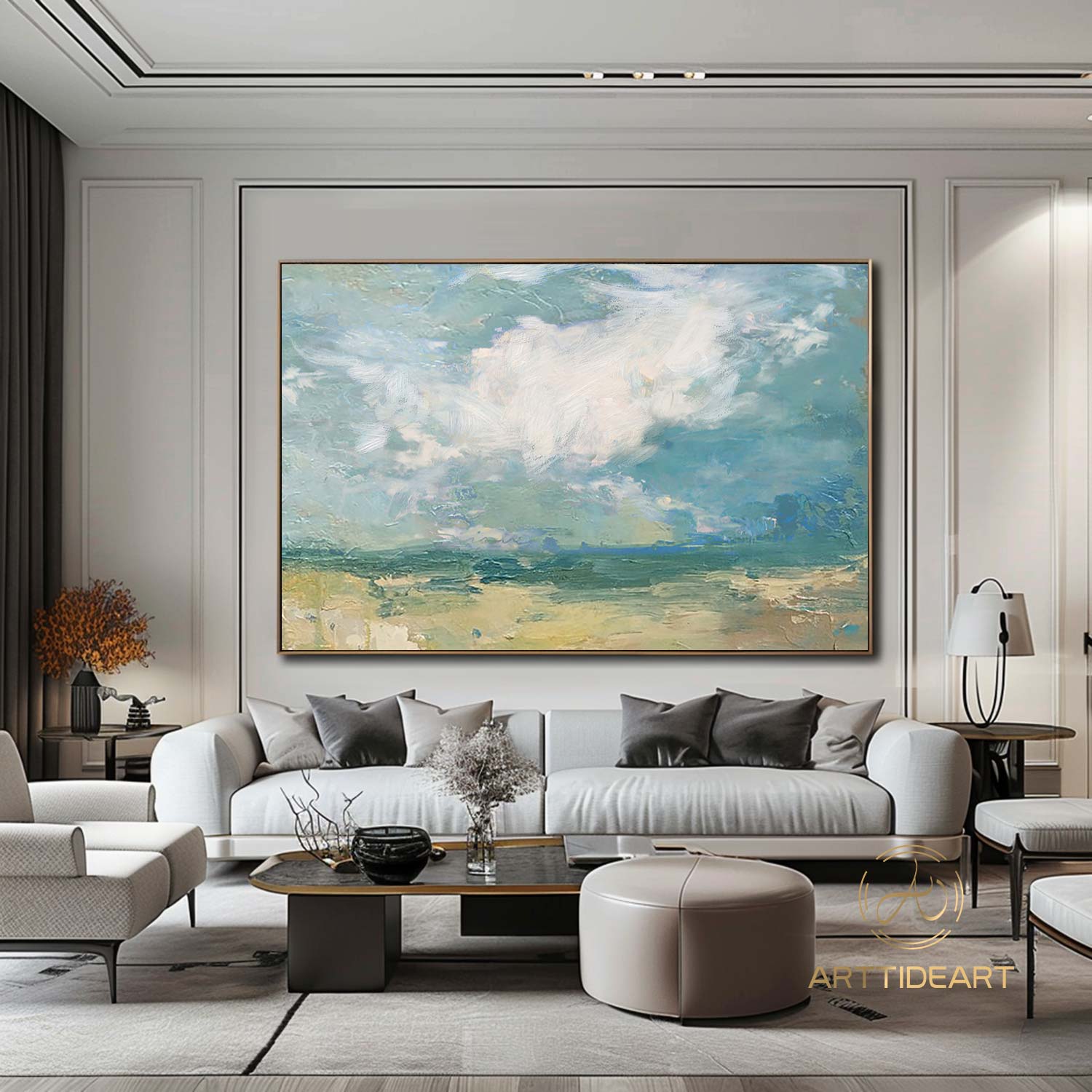 Large Sky And Sea Painting,Cloud Painting,Beach Texture Painting,Turquoise Sky Painting,abstract landscape Art,Wall Painting For Living Room
