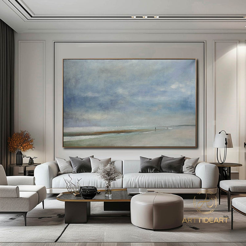 Large Sky & Sea Canvas Painting,Original Light Blue Sky Painting,Large Wall Sky Painting,Sky Abstract Painting,Ocean Landscape Painting