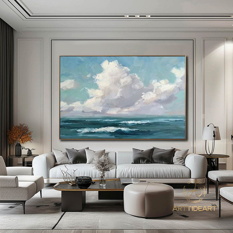 Large Abstract Clouds Oil Painting on Canvas, Original Landscape Canvas Wall Art, Modern Hand-painted Sky and Clouds Painting, Bedroom Decor