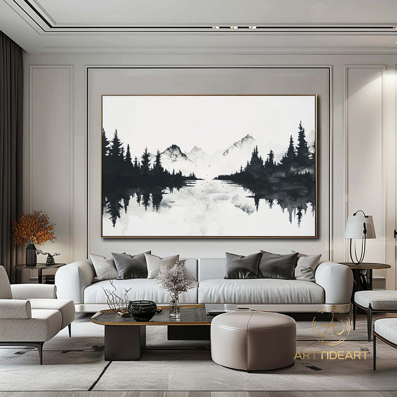 Large Abstract Forest Oil Painting On Canvas Black Tree wall Art Original Nature Landscape Painting Custom Painting Modern Living Room Decor