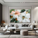 Original Flower Oil Painting On Canvas,Large Wall Art, Abstract White Floral Landscape Painting,Custom Painting, Modern Living Room Decor