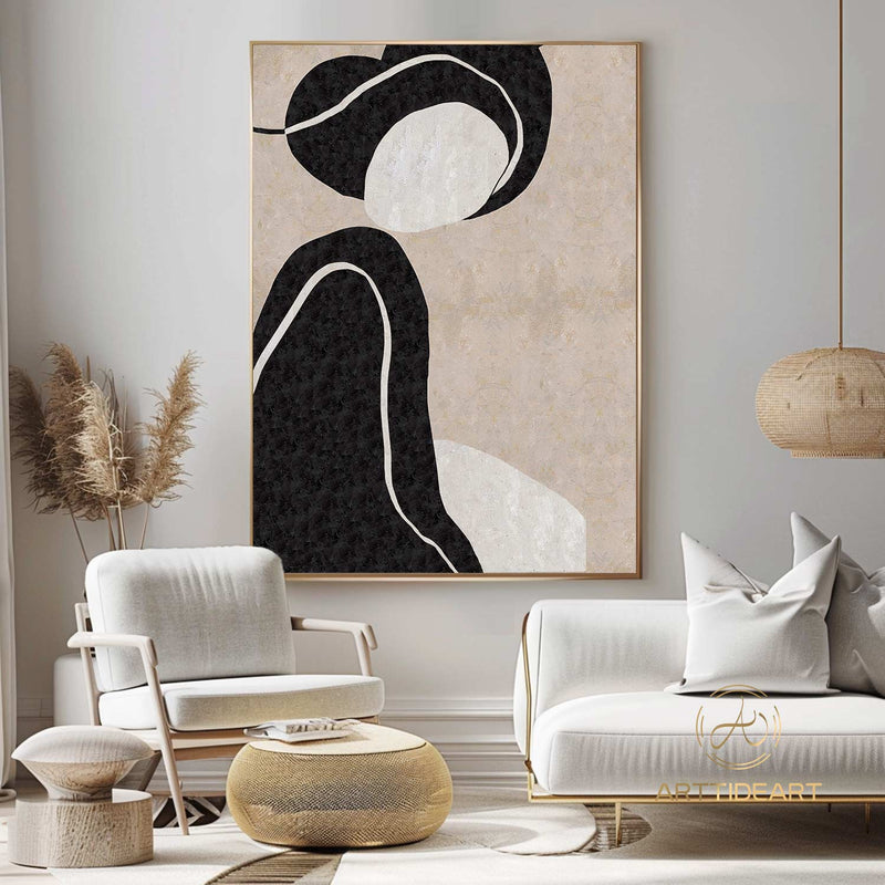 large Original Abstract Canvas Oil Painting Contemporary Art Beige White Painting Minimalist Abstract Painting On Living Room Art Decor Wall