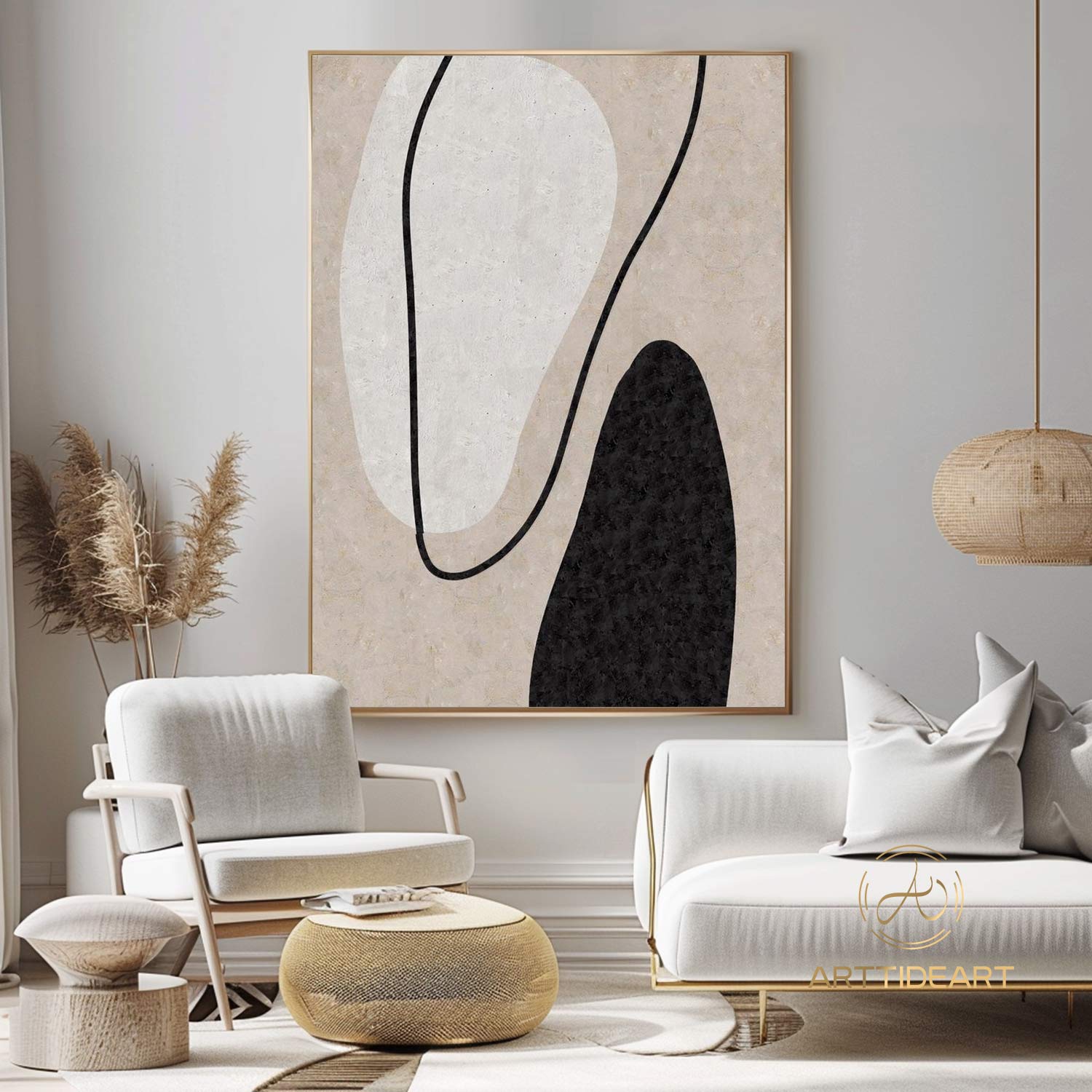 Oversized Abstract Painting Minimalism Art Canvas on Living Room Decor Wall Art White Abstract Beige Modern Indoor Neutral Decor Painting
