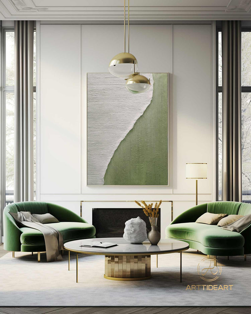 Green 3D texture painting Nordic green and white abstract walls green and white modern living room abstract painting minimalist art