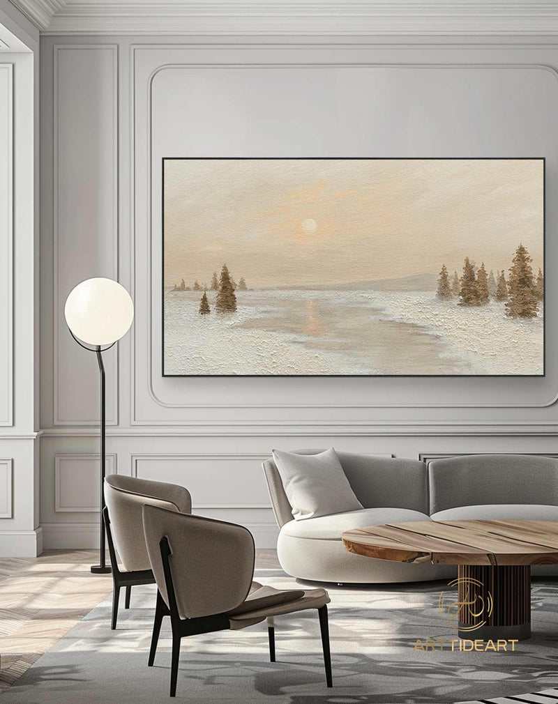 Neutral Abstract Winter Wall Art Texture Snowy Mountain Wall Art Landscape Oil Painting on Canvas Large Wall Art Modern Living room Wall Art