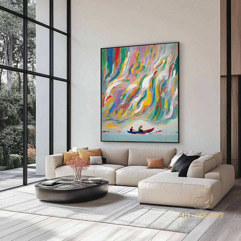 Colorful texture wall art sea wave painting colorful wall art green yellow blue abstract wall art Henri Matisse style impressionist painting