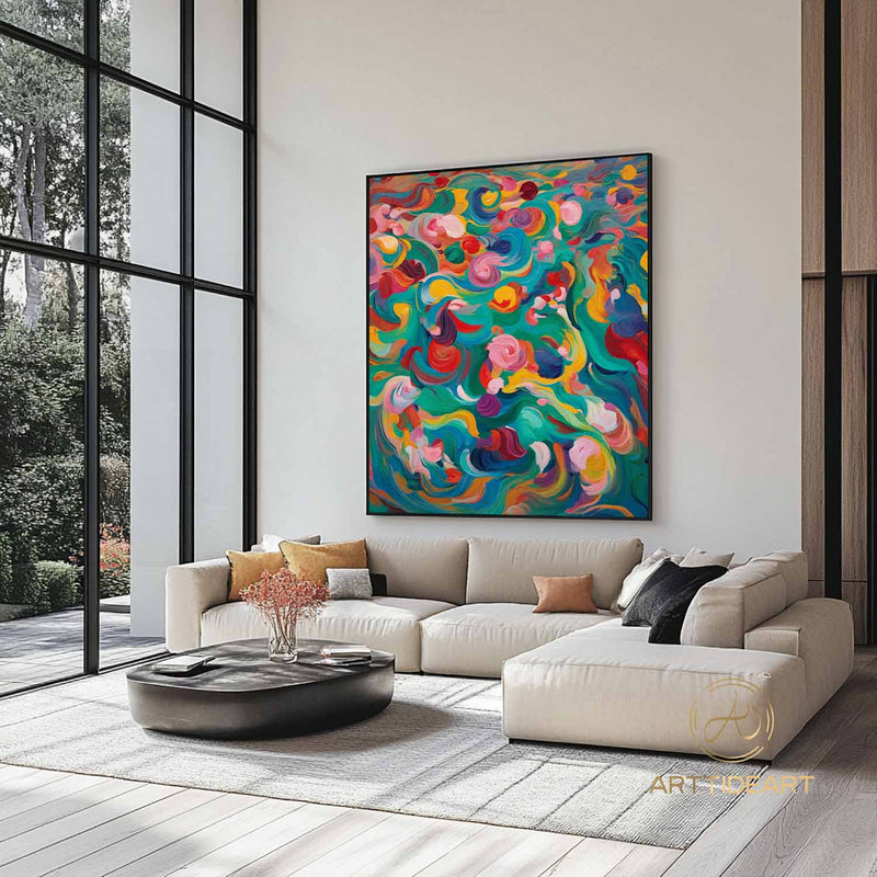 Colorful texture wall art colorful painting colorful wall art green yellow blue abstract wall art Henri Matisse style impressionist painting