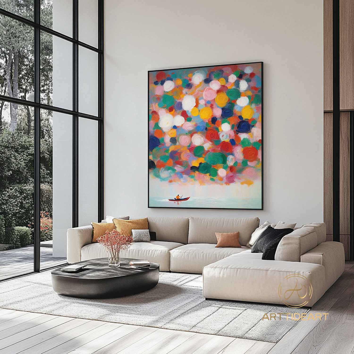 Colorful texture wall art colorful painting Rowing painting green white blue abstract wall art Henri Matisse style impressionist painting