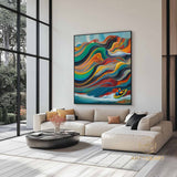 Colorful texture wall art sea wave painting colorful wall art green yellow blue abstract wall art Henri Matisse style impressionist painting