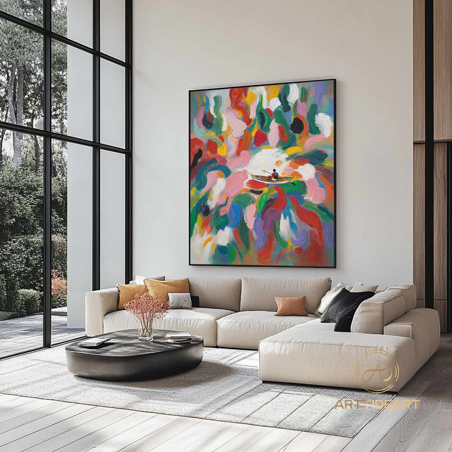 Colorful texture wall art sea wave painting colorful wall art green yellow blue abstract wall art Henri Matisse style impressionist painting