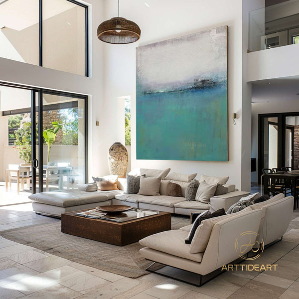 Original Abstract Painting Minimalist Abstract Painting Large Abstract Painting Blue Painting Green Painting Large Wall Canvas Painting