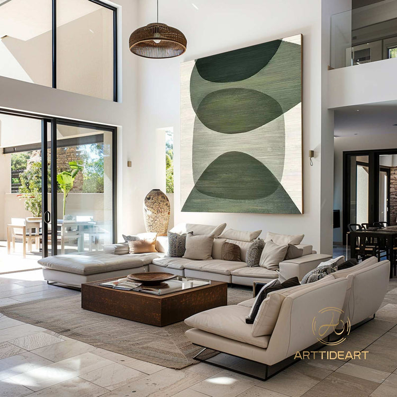 Large Green Texture Canvas Wall Art Green Abstract Geometric Art Green Wabisabi Wall Art Green and White Minimalist Canvas Art
