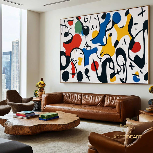 Mid-Century Modern Art Colorful Textured Abstract Painting on Canvas Red Painting Blue Painting Bright Wall Art Texture Painting