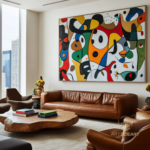 Original Abstract Colorful Cubist Faces Paintings On Canvas Picasso-Inspired Geometric Art Vibrant Modernism Oil Painting Home Wall Decor