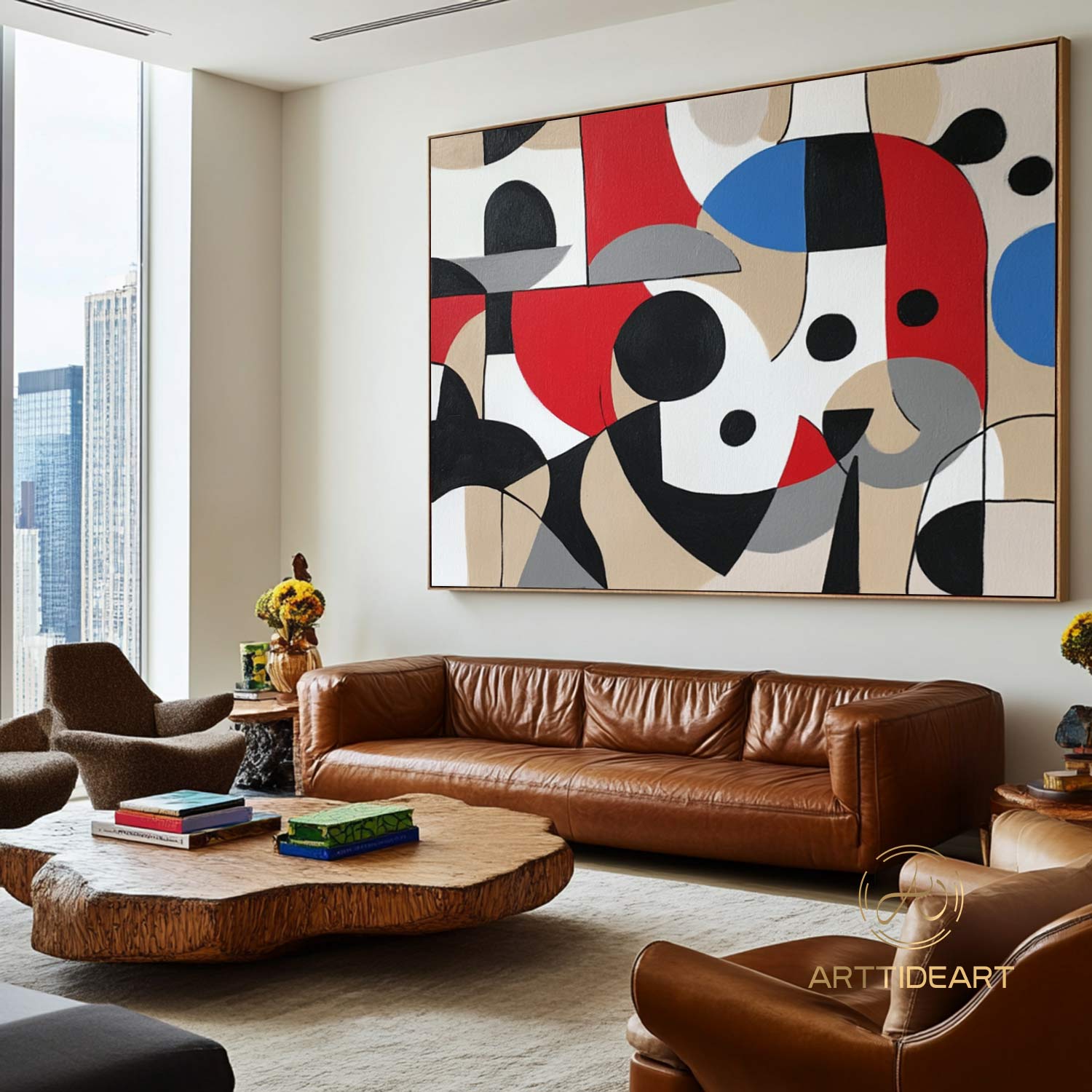 Large Abstract Colorful Painting,Abstract Colorful geometric Painting,Abstract Hand-painting Texture Colorful Wall Art Living Room Decor