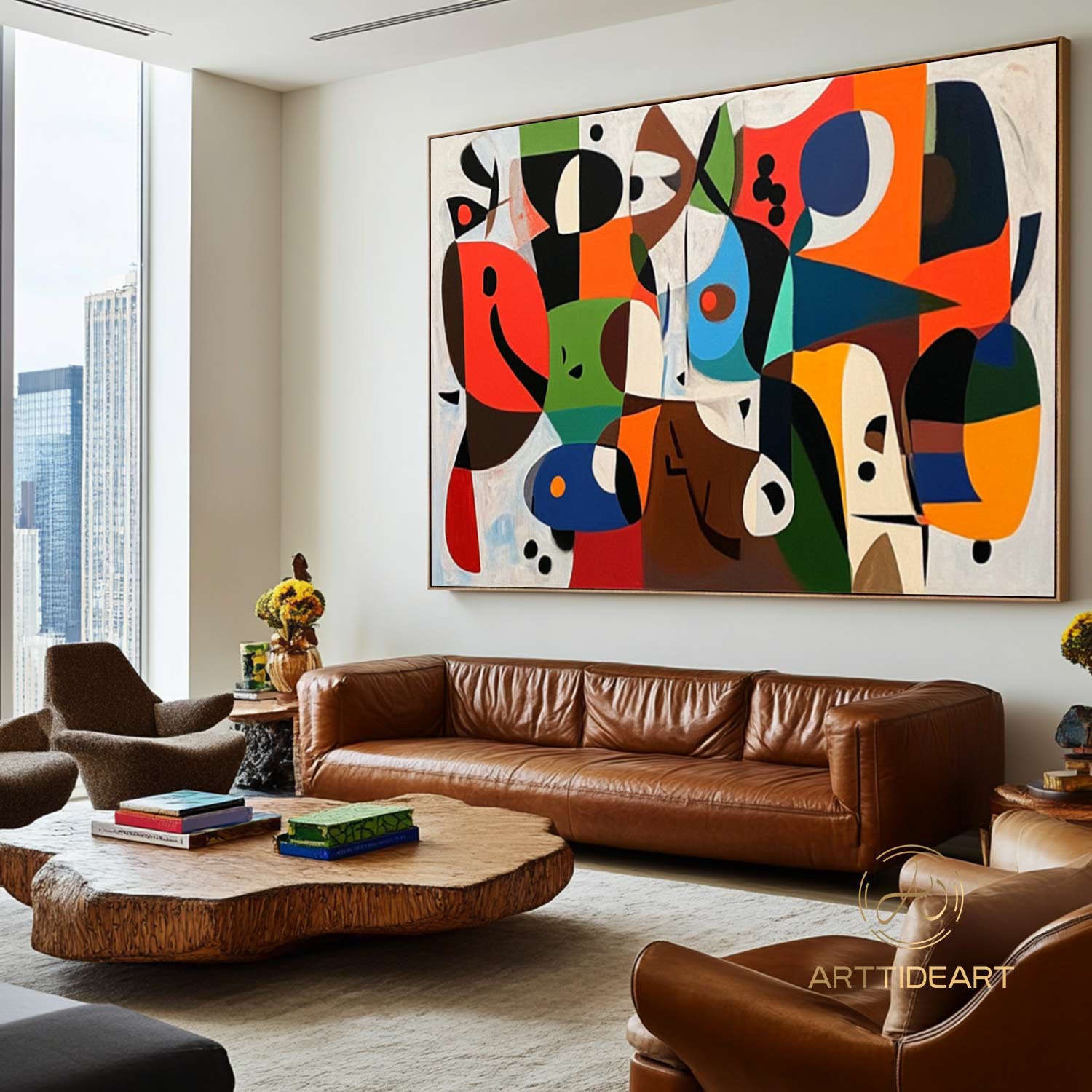 Original Abstract Colorful Cubist Faces Paintings On Canvas Picasso-Inspired Geometric Art Vibrant Modernism Oil Painting Home Wall Decor