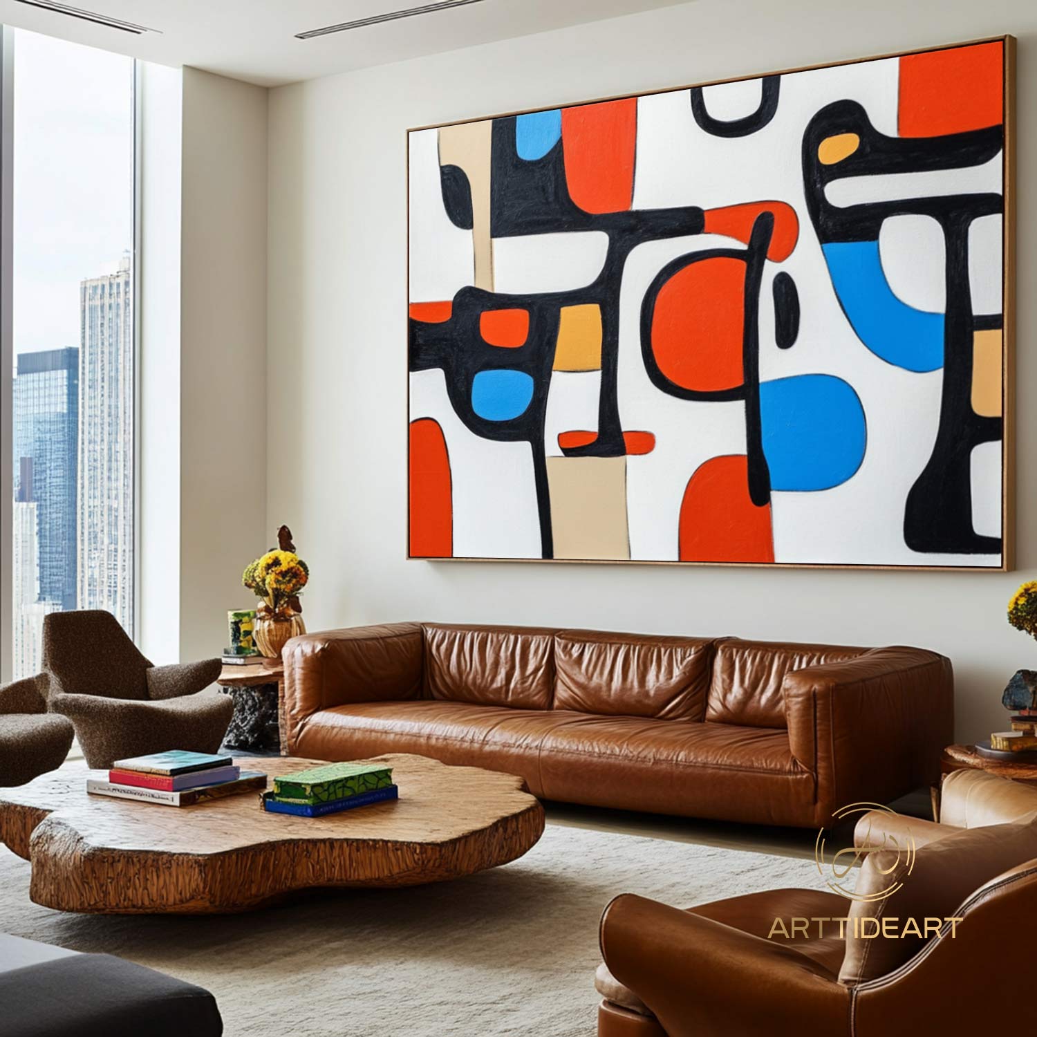 Large Abstract Colorful Painting on Canvas Colorful Textured Wall Art Modern Black and White  Painting Contemporary Living Room Art Vibrant Canvas Art