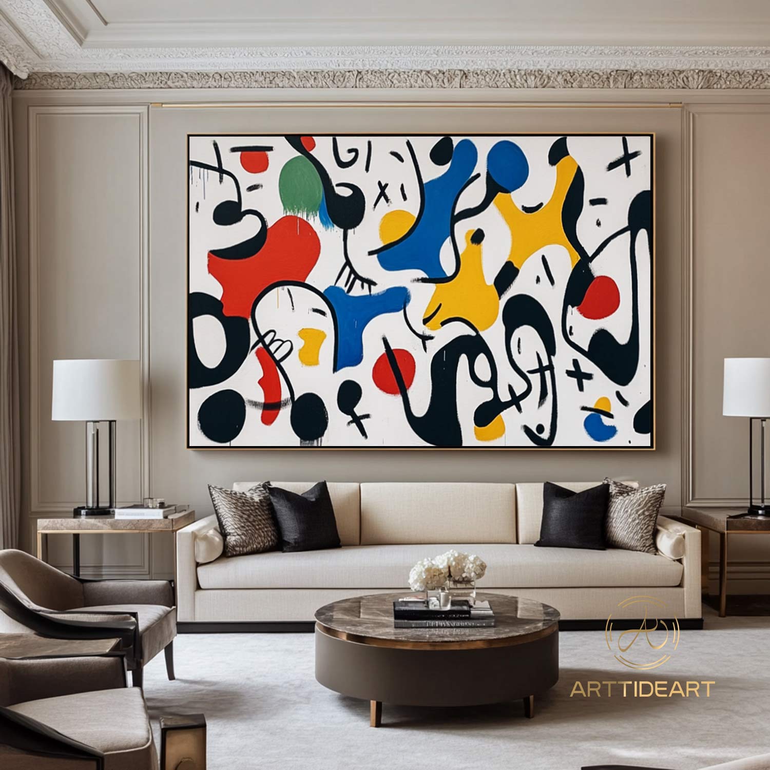 Mid-Century Modern Art Colorful Textured Abstract Painting on Canvas Red Painting Blue Painting Bright Wall Art Texture Painting