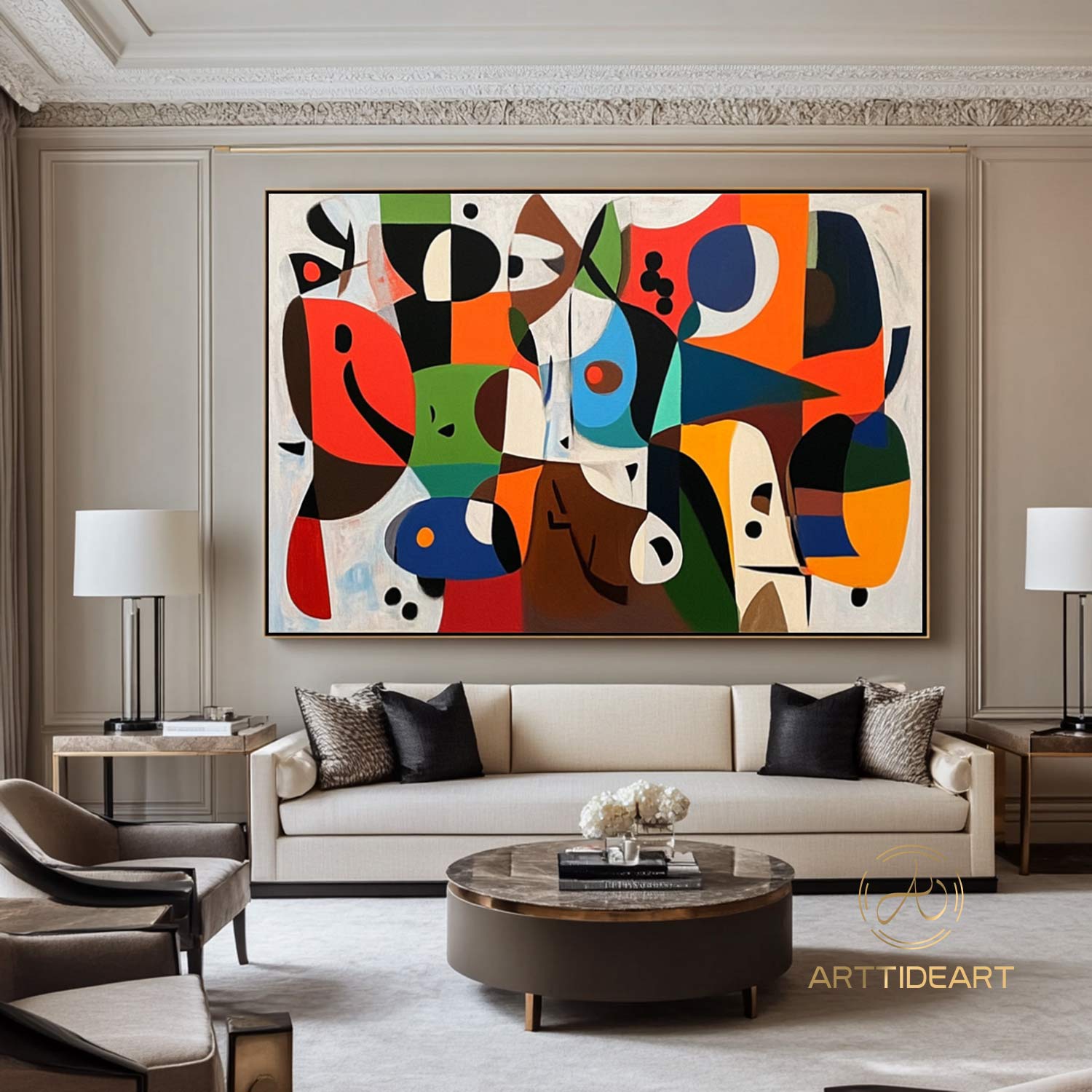Original Abstract Colorful Cubist Faces Paintings On Canvas Picasso-Inspired Geometric Art Vibrant Modernism Oil Painting Home Wall Decor