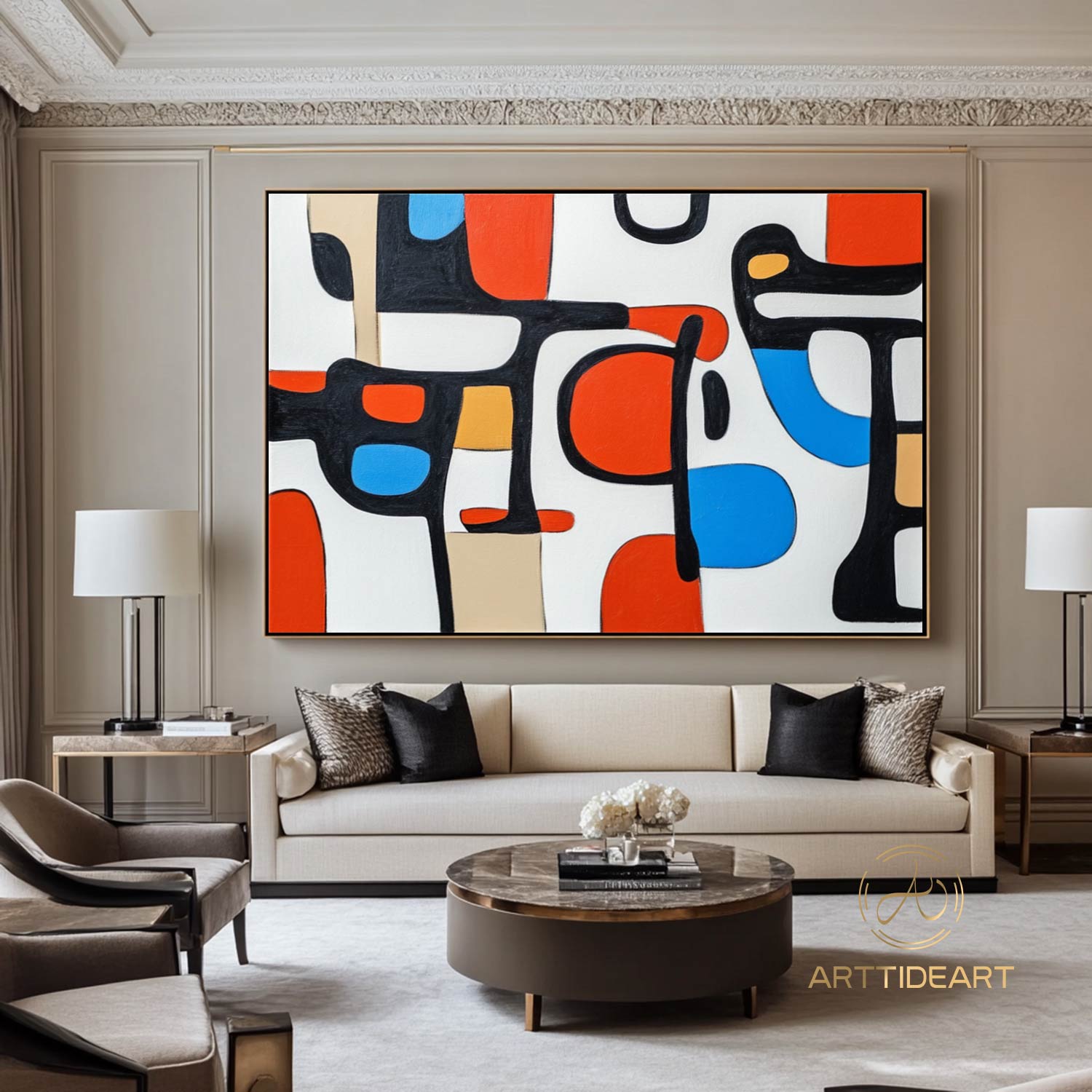 Large Abstract Colorful Painting on Canvas Colorful Textured Wall Art Modern Black and White  Painting Contemporary Living Room Art Vibrant Canvas Art