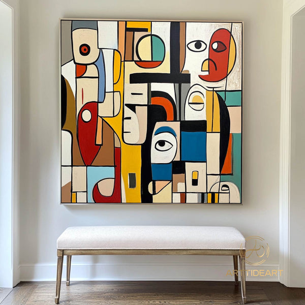 Large Abstract Colorful Painting,Abstract Colorful geometric Painting,Abstract Hand-painting Texture Colorful Wall Art Living Room Decor