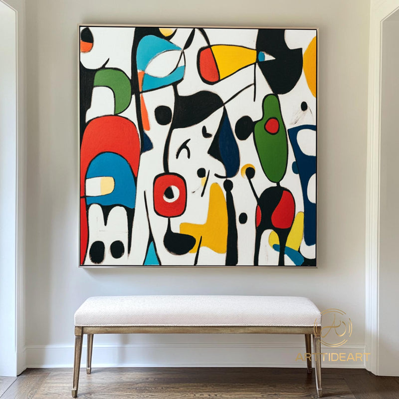 Large Abstract Colorful Painting,Abstract Colorful geometric Painting,Abstract Hand-painting Texture Colorful Wall Art Living Room Decor