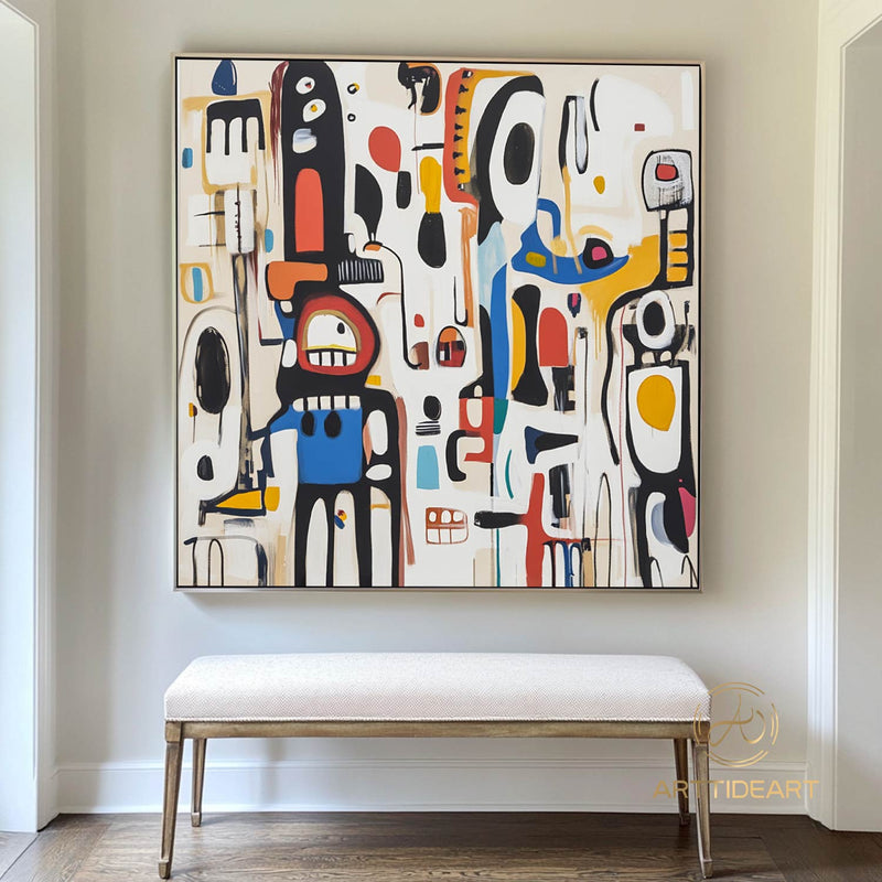 Original Abstract Colorful Cubist Faces Paintings On Canvas Picasso-Inspired Geometric Art Vibrant Modernism Oil Painting Home Wall Decor