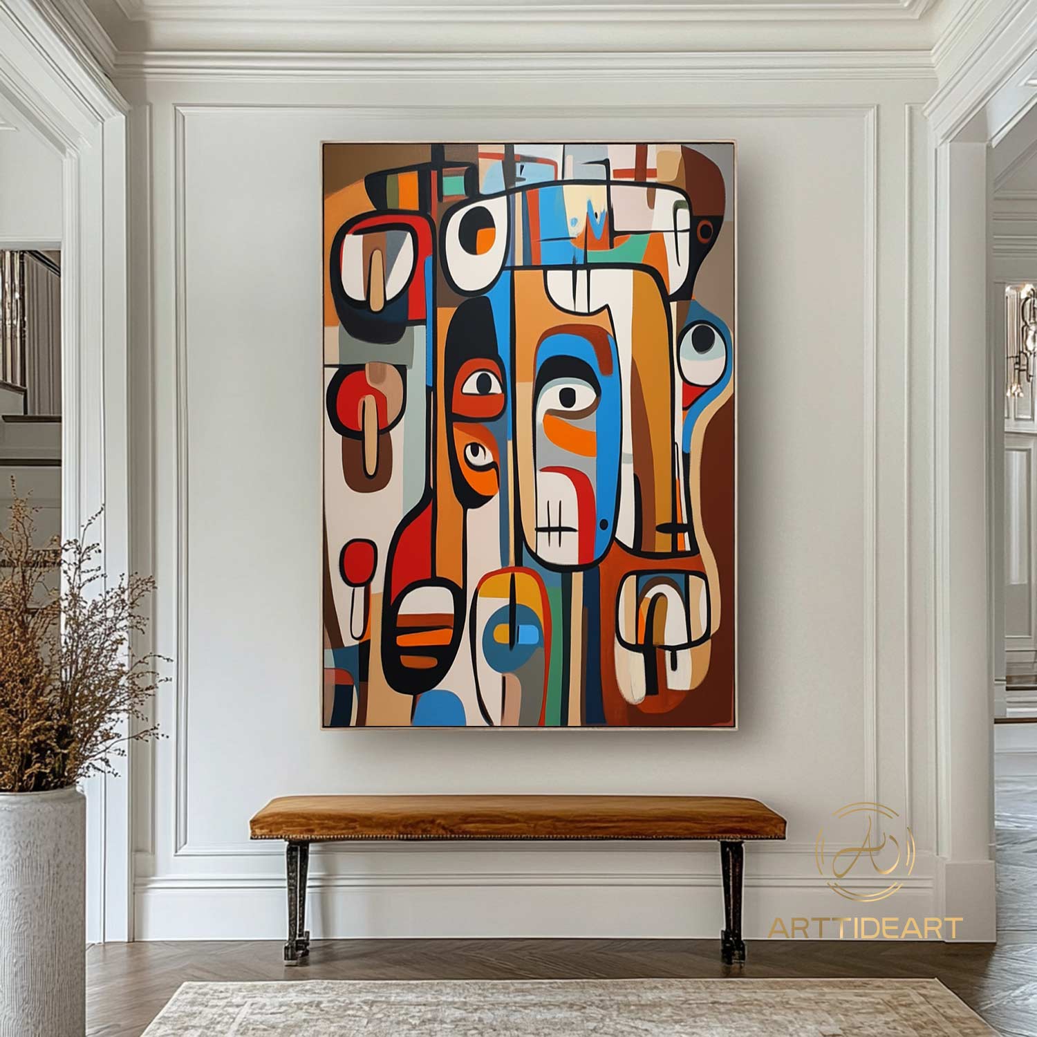 Original Abstract Colorful Cubist Faces Paintings On Canvas Picasso-Inspired Geometric Art Vibrant Modernism Oil Painting Home Wall Decor