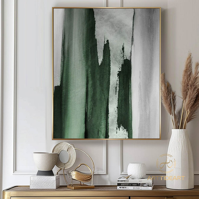 Large Green Abstract Painting Green And Grey Abstract Canvas Art Acrylic Minimalist Abstract Painting Oversized Modern Abstract Painting