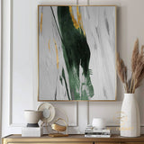 Original Green And Gold Abstract Painting Large Gold leaf Framed Canvas Art Minimalist Abstract Painting Huge Abstract canvas Painting