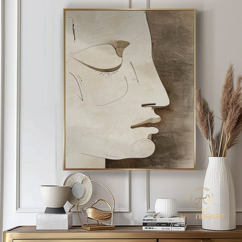 Large Faceless Portrait Painting Abstract Portrait Painting Woman Face Artwork Beige and Brown Facial  Painting Original Figurative Canvas Art