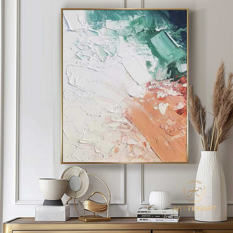 Large orange wall painting white wall art green painting beige painting blush painting 3D textured abstract art colorful painting