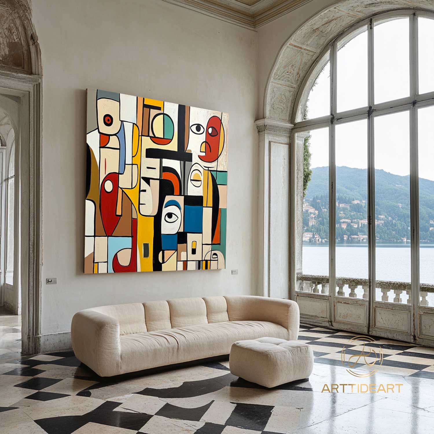 Large Abstract Colorful Painting,Abstract Colorful geometric Painting,Abstract Hand-painting Texture Colorful Wall Art Living Room Decor