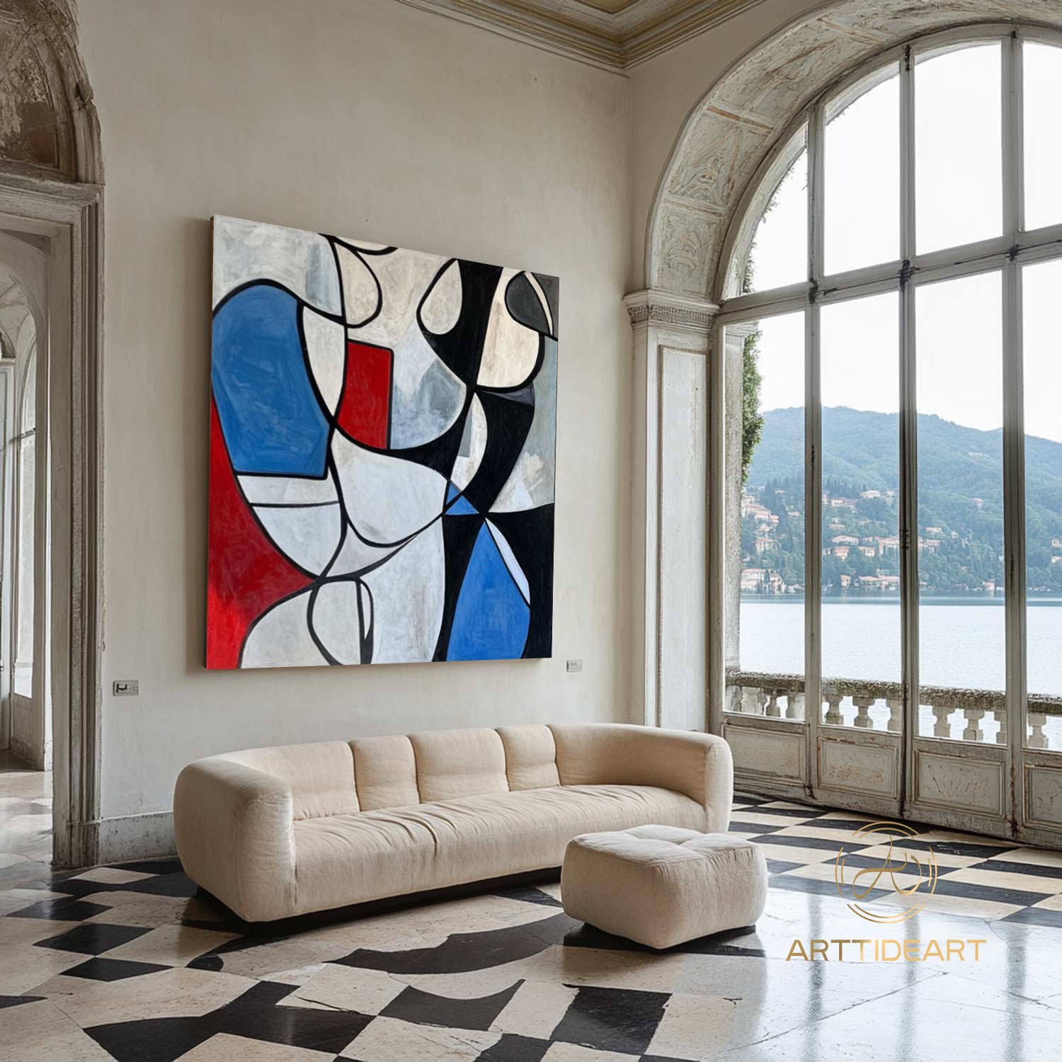 Large Abstract Colorful Painting,Abstract Colorful geometric Painting,Abstract Hand-painting Texture Colorful Wall Art Living Room Decor