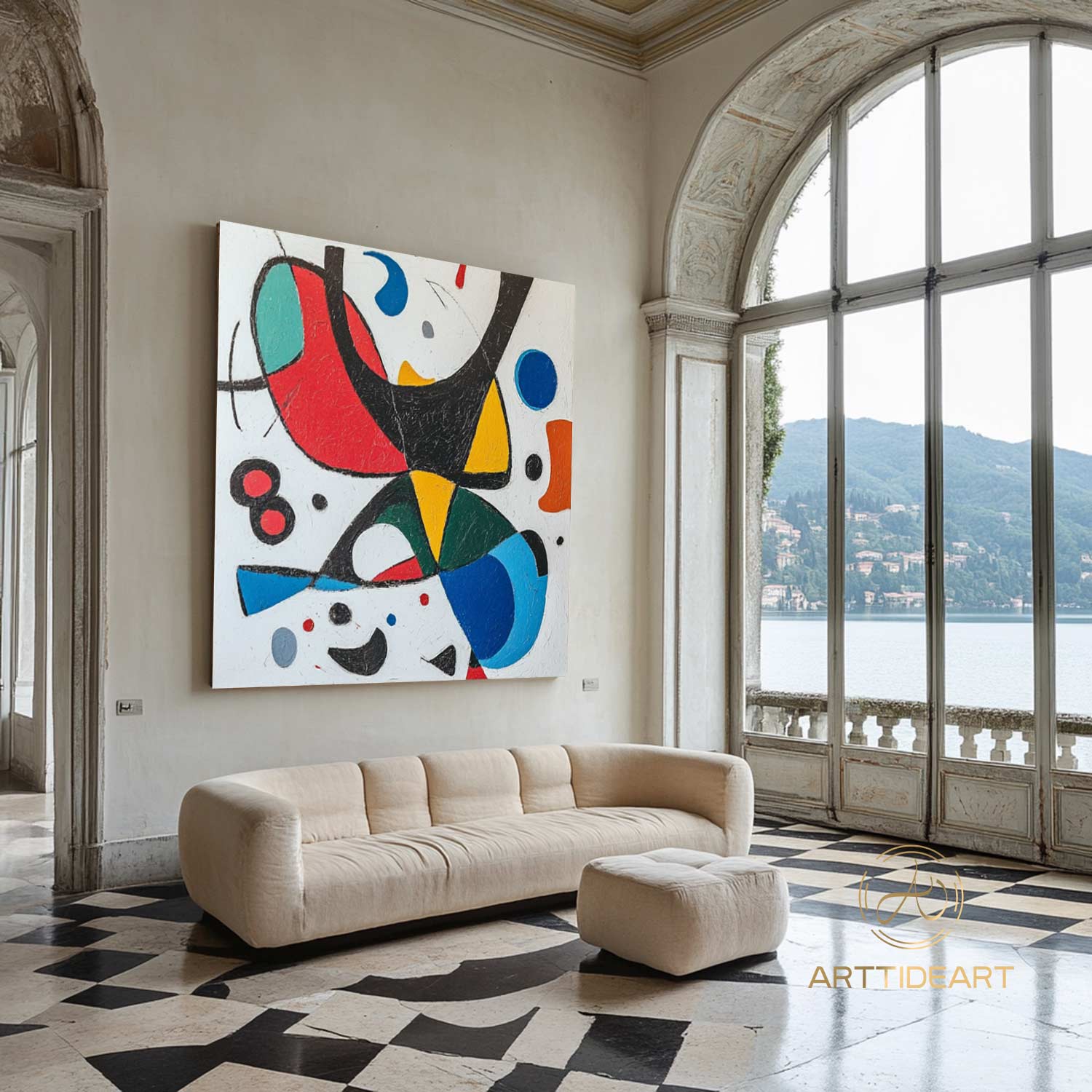 Large Abstract Colorful Painting,Abstract Colorful geometric Painting,Abstract Hand-painting Texture Colorful Wall Art Living Room Decor
