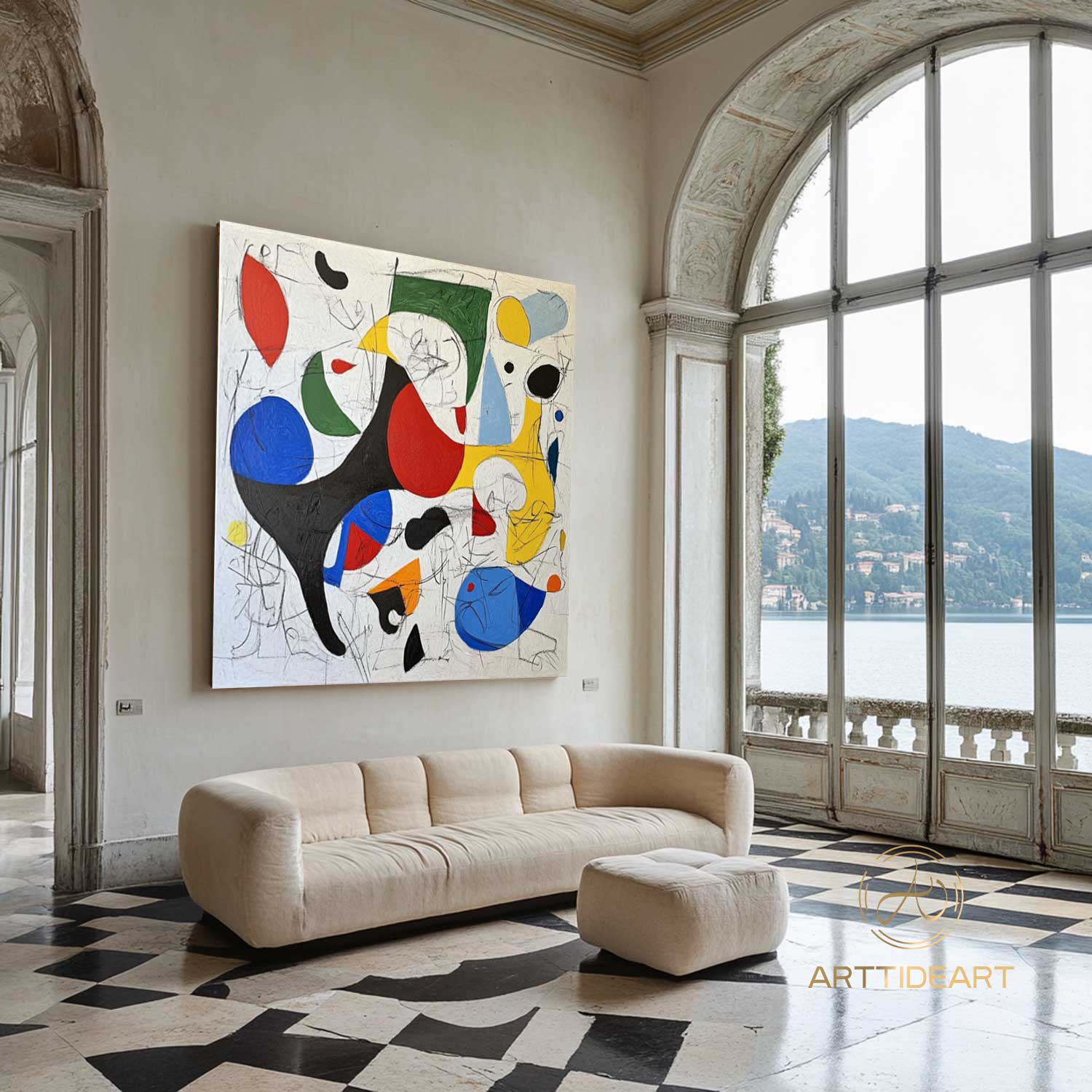 Large Abstract Colorful Painting,Abstract Colorful geometric Painting,Abstract Hand-painting Texture Colorful Wall Art Living Room Decor