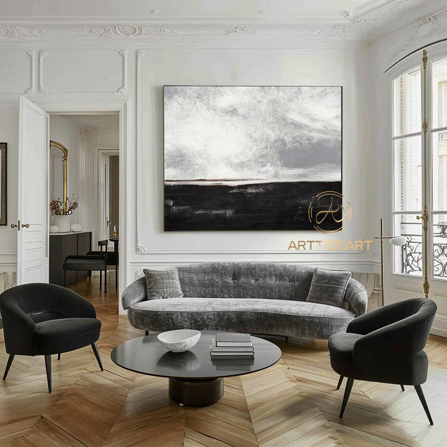 Large Black White Minimalist Wall Art Black White Textured Painting on Canvas Wabi Sabi Wall Art Modern Textured Wall Art Black Wall Decor