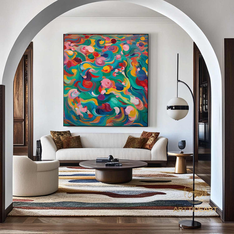 Colorful texture wall art colorful painting colorful wall art green yellow blue abstract wall art Henri Matisse style impressionist painting