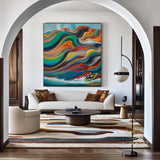 Colorful texture wall art sea wave painting colorful wall art green yellow blue abstract wall art Henri Matisse style impressionist painting