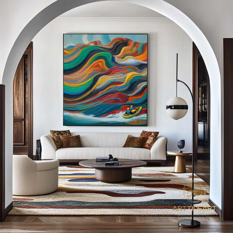 Colorful texture wall art sea wave painting colorful wall art green yellow blue abstract wall art Henri Matisse style impressionist painting