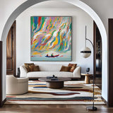 Colorful texture wall art sea wave painting colorful wall art green yellow blue abstract wall art Henri Matisse style impressionist painting