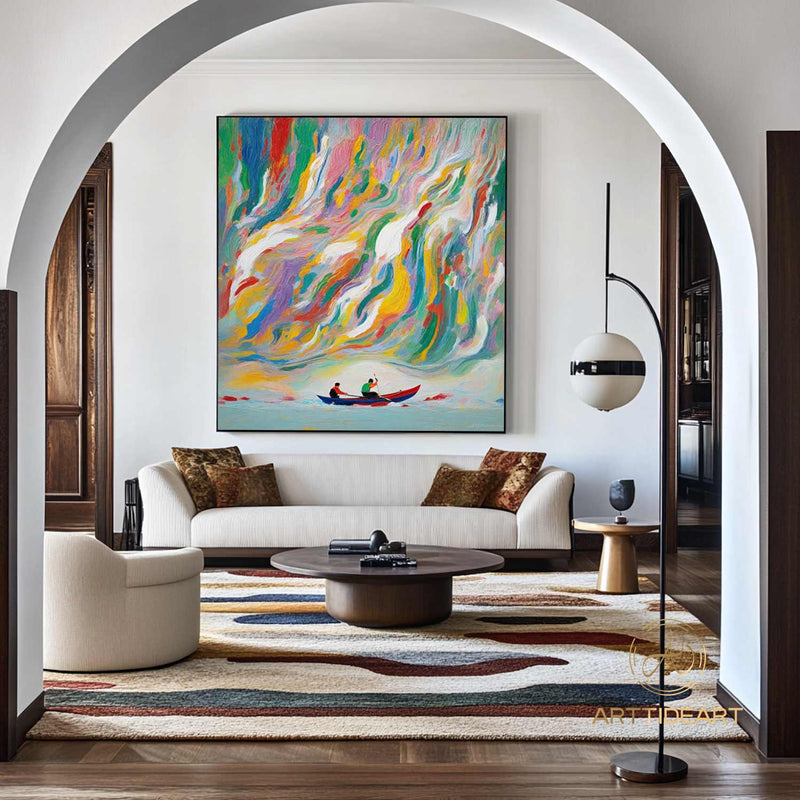 Colorful texture wall art sea wave painting colorful wall art green yellow blue abstract wall art Henri Matisse style impressionist painting