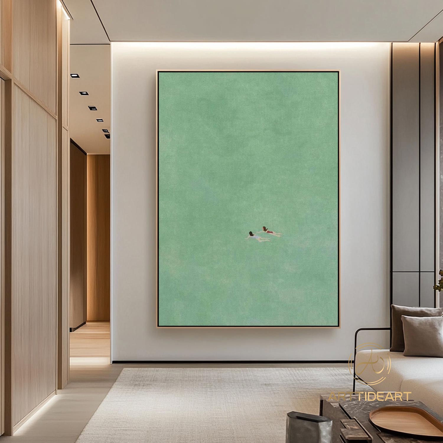 Swiming into the sea green ocean painting vintage retro painting green minimalist painting landscape painting holiday style wall art