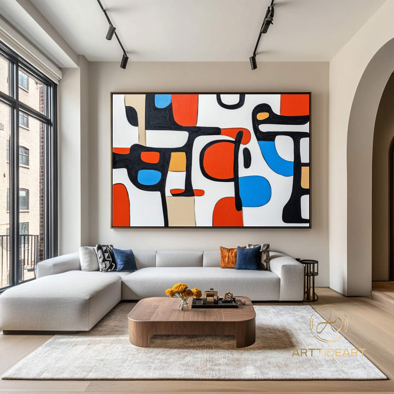 Large Abstract Colorful Painting on Canvas Colorful Textured Wall Art Modern Black and White  Painting Contemporary Living Room Art Vibrant Canvas Art