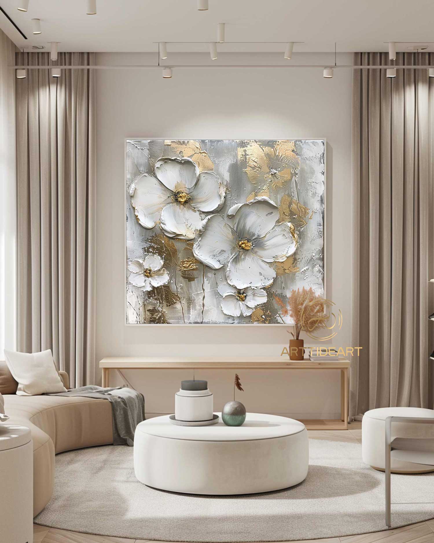Large Flower Oil Painting on Canvas, Original Abstract Floral Painting, Minimalist Wall Art, Custom Painting, Modern Living Room Decor Gift